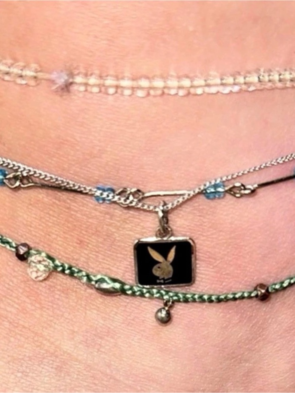 Playboy Bunny Square Pendant anklet Silver & Black